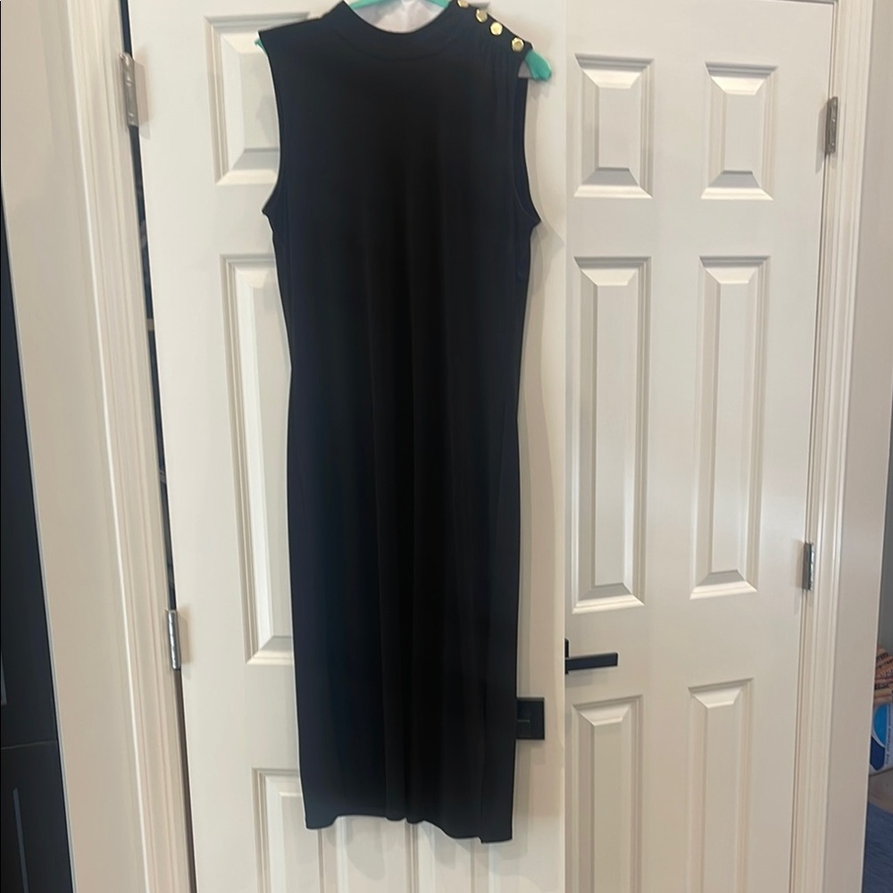 Michael Kors Black Embellished Ribbed Sheath Dress